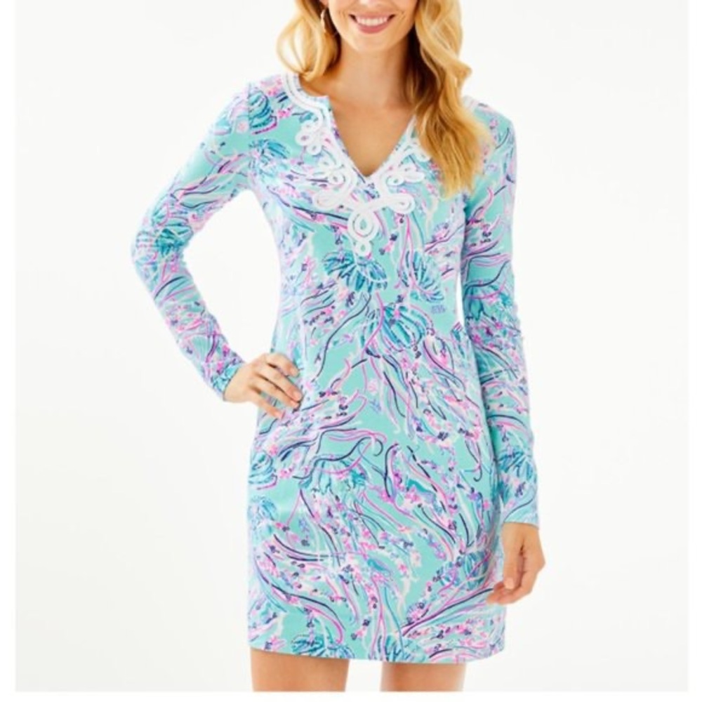 Lilly Pulitzer Long Sleeve Harper Shift in Bayside Blue Size L NWT
